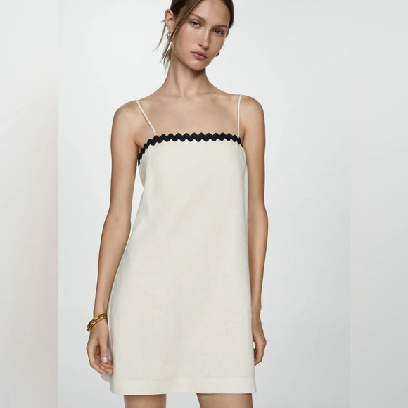 MNG Mango NWOT Linen Dress With Contrasting Details - Picture 1 of 10